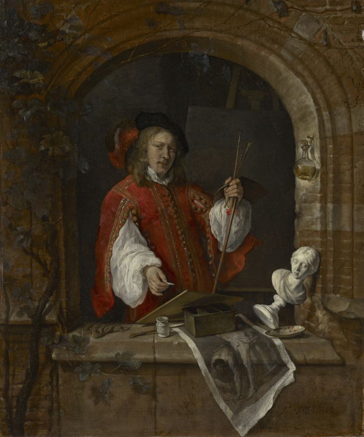 Gabriël Metsu (1629-1667) Autorretrato de pie en una ventana