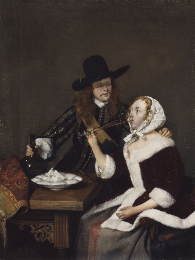 Gerard ter Borch (1617-1681) Un caballero presionando una dama de beber