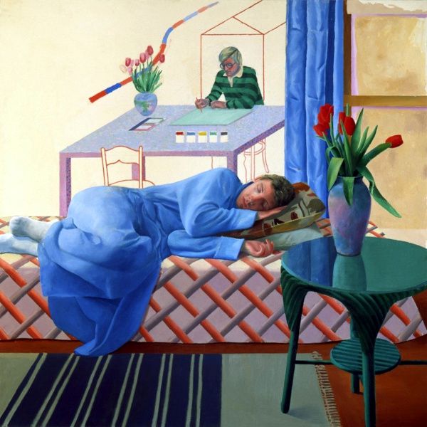 Model with unfinished self portrait 1977