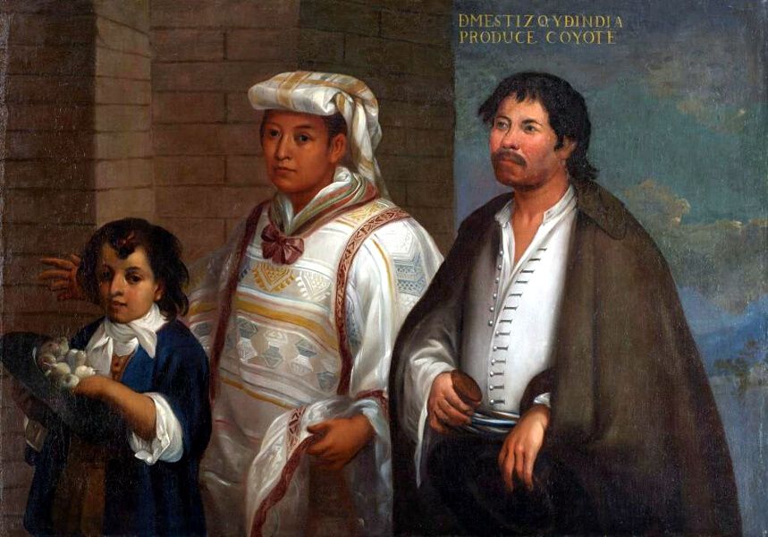 Las castas de mestizo e india produce coyote Juan Rodríguez Juárez México Óleo sobre lienzo, 103,8 x 146,4 cm. h. 1716-1720