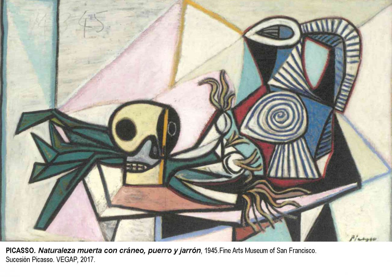 Picasso. Naturaleza muerta con cráneo, puerro y jarron