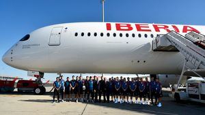 La Selección Española de Fútbol visita el A350 de Iberia que lleva su nombre